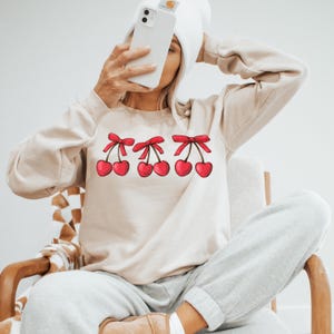 Cherry Bliss Sweatshirt, Cherry and Bow Sweatshirt, Cherry Hearts Crewneck, Valentine’s Day sweatshirt, anti vday, trendy valentines day
