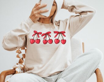 Cherry Bliss Sweatshirt, Cherry and Bow Sweatshirt, Cherry Hearts Crewneck, Valentine’s Day sweatshirt, anti vday, trendy valentines day