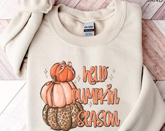 Hallo pompoenen-sweater, luipaardpompoensweatshirt, shirt cheetah-pompoen, shirt dankbaar, shirt cheetah-pompoen, Thanksgiving-shirt