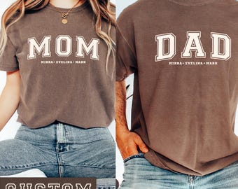 T-shirt personnalisé maman, parfait pour les nouvelles mamans, cadeau fête des mères, chemise personnalisée papa, réunions de famille, chemise personnalisée couleur confort, maman et papa