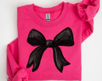 Black Bow Sweatshirt, Coquette Black Bows Shirt, Coquette Sweatshirt,Bow Girl Sweatshirt, Coquette Sweatshirt, Cute Bow Shirt, Black Ribbon