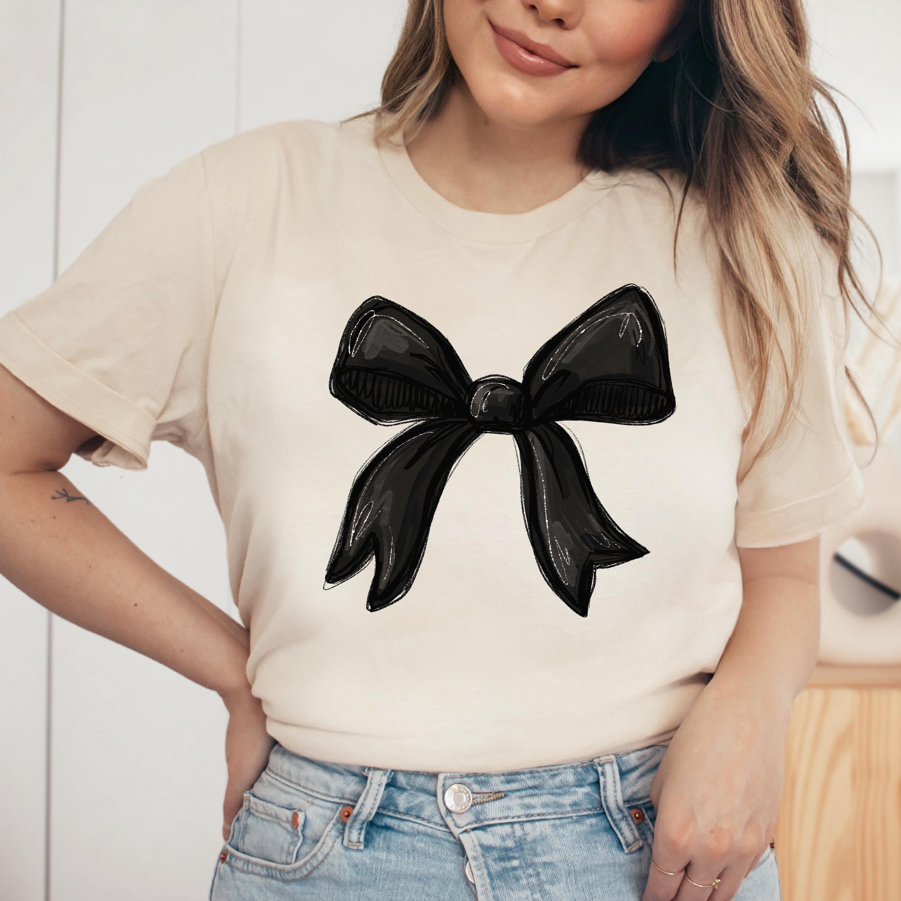 Black Bow Shirt, Black Bow Pajamas, Coquette Black Bows Shirt, Coquette shirt, Bow Girl shirt, Coquette tshirt, Cute Bow Shirt, Black Ribbon