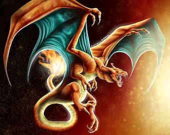 Charizard konsttryck: Semirealistisk stil