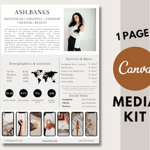 Influencer Media Kit Canva Template| Instagram Blogger | YouTube and TikTok Blogger | Media Kit Brand Deals| UGC