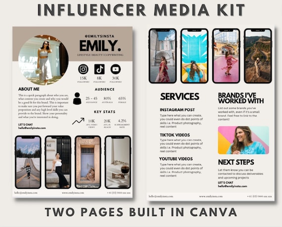 Most Popular Influencer Media Kit Canva Template| Instagram Blogger | YouTube and TikTok Blogger | Media Kit Brand Deals| UGC | Land Deals