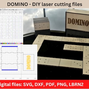 Compact Travel Dominos Set Game - Laser cut files.  Wooden domino game with box. Domino digital files: svg, dxf, pdf, lbrn2, png.