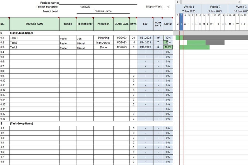 Gantt Chart Template. Automated Projects Planner Excel. Gantt Template