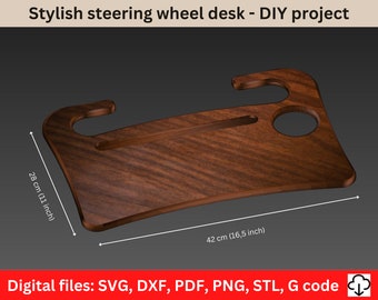 Stylish steering wheel desk. Desk for the Car. Travel table for eating. Hook on steering wheel. Digital files:  svg, dxf, stl, G code, pdf