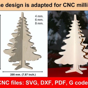 Peut inclure: Un modèle de sapin de Noël en bois pour la découpe CNC. Le modèle mesure 260 mm de haut et 200 mm de large. Le modèle est disponible aux formats SVG, DXF, PDF et G code.