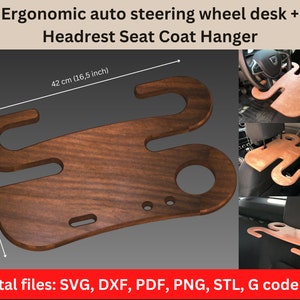 Ergonomiskt rattbord + nackstödssäte med galge i ett. Rattbord. Gör-det-själv-set. Digitala filer: svg, dxf, stl, G-kod, pdf, jpg.