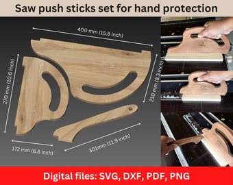 Precision Grip Table Saw Push Sticks Set: Unique Rounded Handle Design for DIY Safety & Control". Digital files dxf, svg, pdf, png, jpg