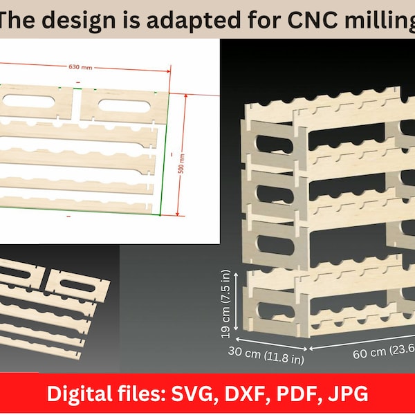 Wooden Wine Rack. Modular, quick assembly wine rack. Wine rack digital files for Laser cutter, CNC and 3D printing