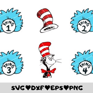 Dr. Seuss SVG, Ding 1 Sache 2, Ding 1 Sache 2, Ding 1, Ding 2 SVG / PNG Bundle, Dateien mit Ebenen, Dr. Seuss Schriftart, Instant Download