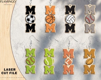 Sports Ball Mom Dangle Earring Template Svg, Mom Sport Earrings Svg, Mother's Day Earrings Svg,Glowforge Earrings Laser Svg,Digital Download