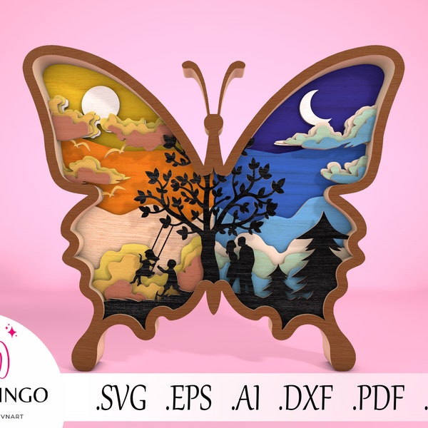 Multilayer Butterfly Cut Files Svg ,Layered Wooden 3D Butterfly Svg,Multilayer 3D Laser Cutting File Svg, Butterfly Svg, Glowforge Laser Cut