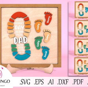 Personalized Happy Father's Day To The Best Dad We Love You Svg ,Dad Kid Footprint Laser Cut Svg, Father's Day Gift, Glowforge Laser Cut