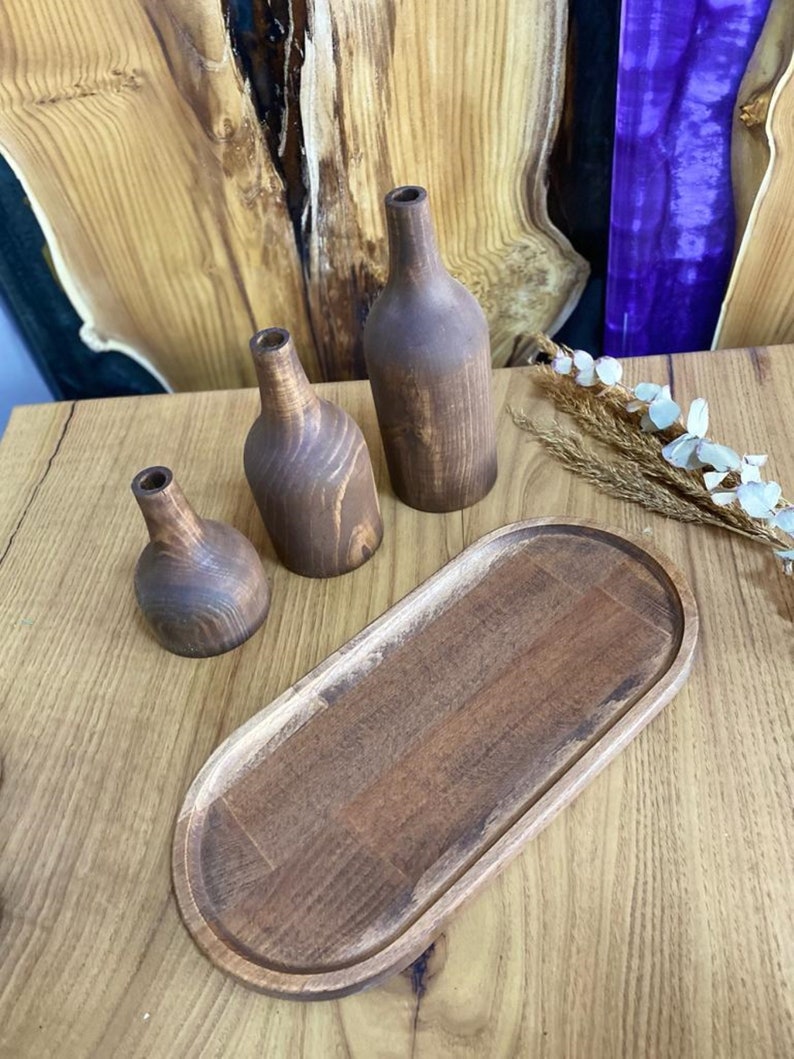 Set of 3 Vases Wooden Vases Unıque Vases Etsy