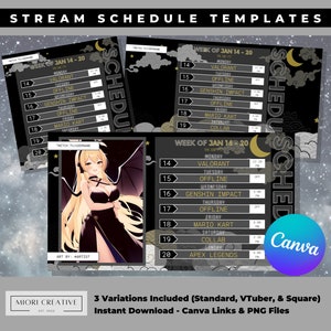 Dark Moon VTuber Schedule Template: Twitch Stream Asset (Canva Editable)