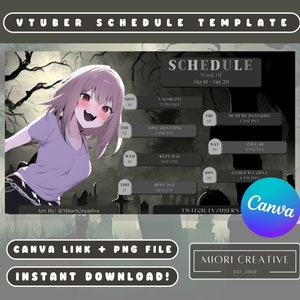 Spooky Gothic VTuber Twitch/Kick Stream Schedule Template (Canva & PNG)