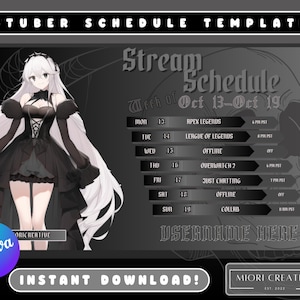 Gothic VTuber Stream Schedule Template: Skull Design (Canva Editable, PNG File)