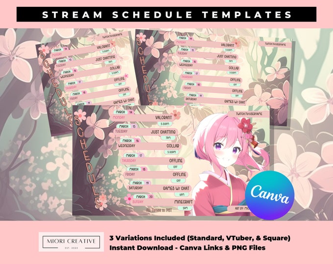 Vtuber Stream Schedule Template Space Twitch Overlay (canva Template