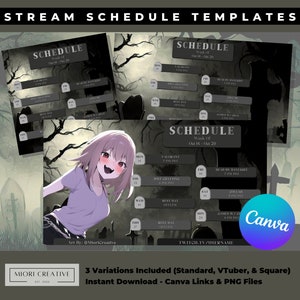 Gothic VTuber Stream Schedule Template: Dark Twitch Asset (Canva Editable)
