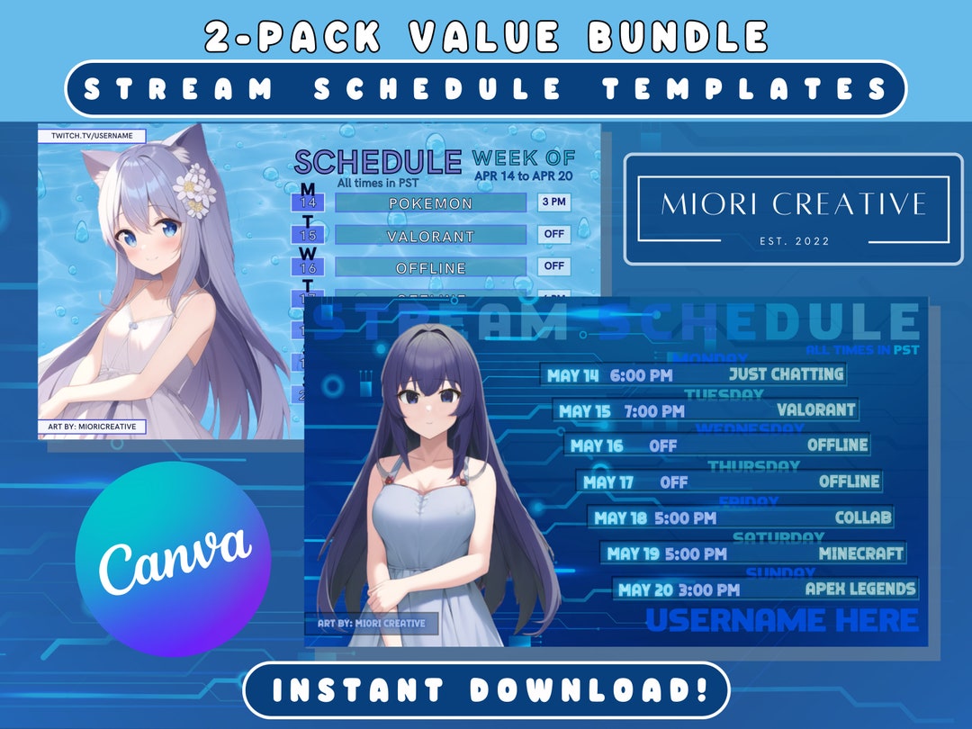 2pack Blue Vtuber Schedule Template Twitch Stream Schedule Cyan Vtuber