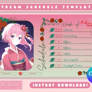 Rose VTuber Schedule Template Stream Schedule VTubers Stream Schedule Template Twitch VTuber Asset Cute PNGTubers Assets PNGTuber Art
