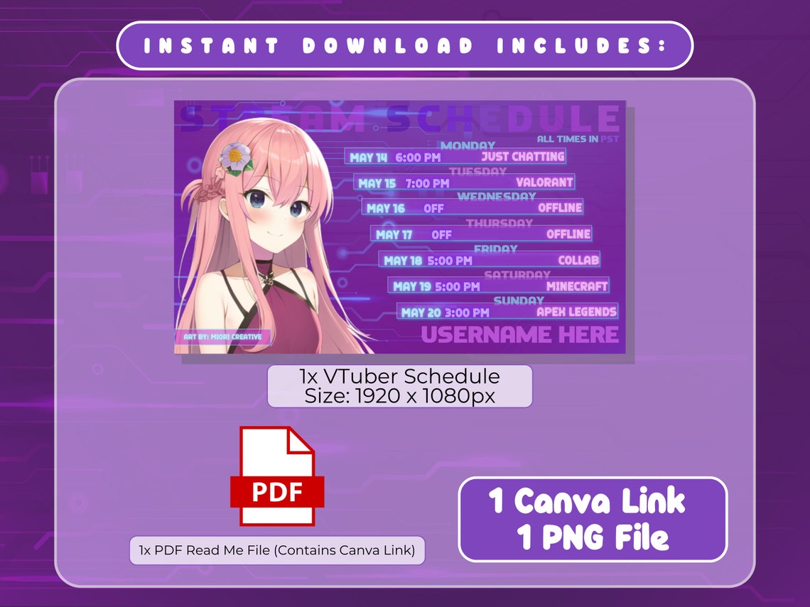 Pink Purple Vtuber Stream Schedule Template Editable Pngtuber Assets