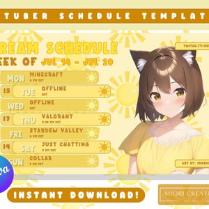 Summer VTuber Asset Yellow VTuber Schedule Twitch Stream Schedule VTuber Assets Kick Schedule Template Cute Stream Schedules