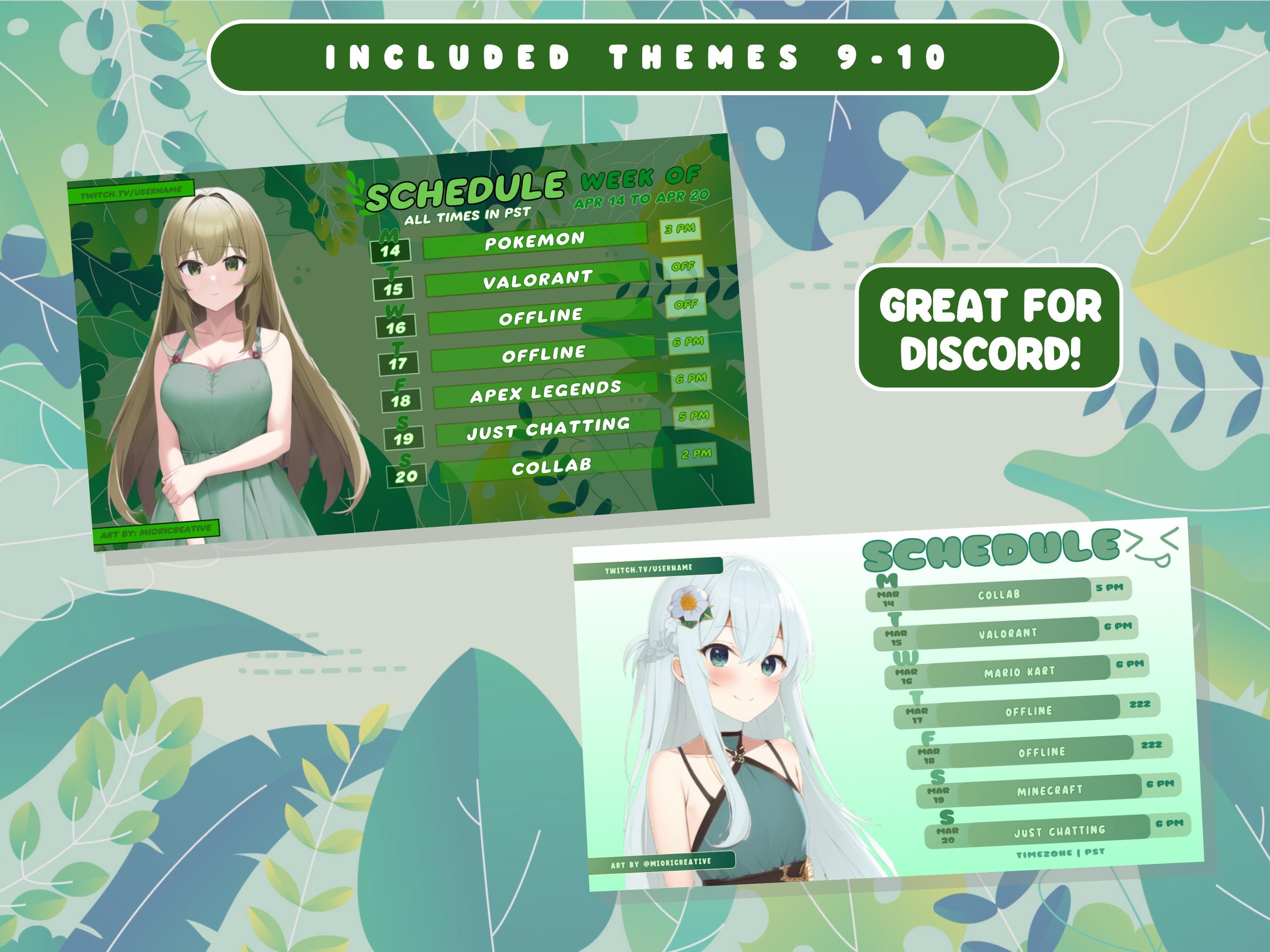 Green Vtuber Stream Schedule Templates 10pack Canva Bundle (digital