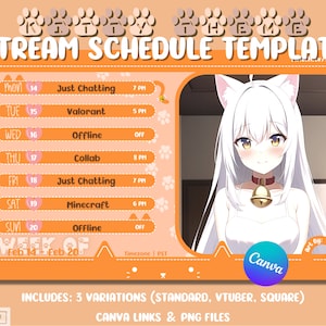 Katze VTuber Stream Ablaufplan, Orange VTuber Sendeplan, Niedlicher Twitch Stream Ablaufplan, Kitty PNGTuber Aktiva, Niedlich VTuber Aktiva