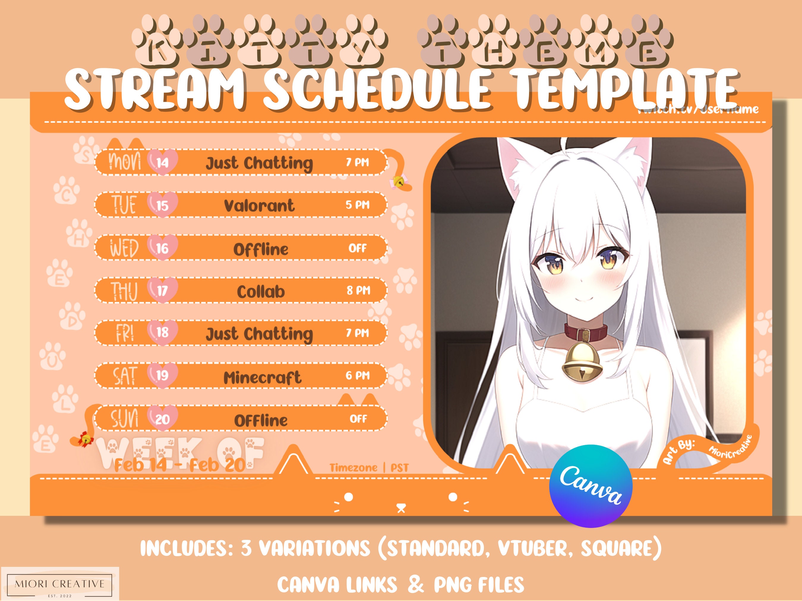 Cat Vtuber Stream Schedule Template, Orange Vtuber Schedule, Cute Cat Vtuber Stream Schedule Template, Orange Vtuber Schedule, Cute