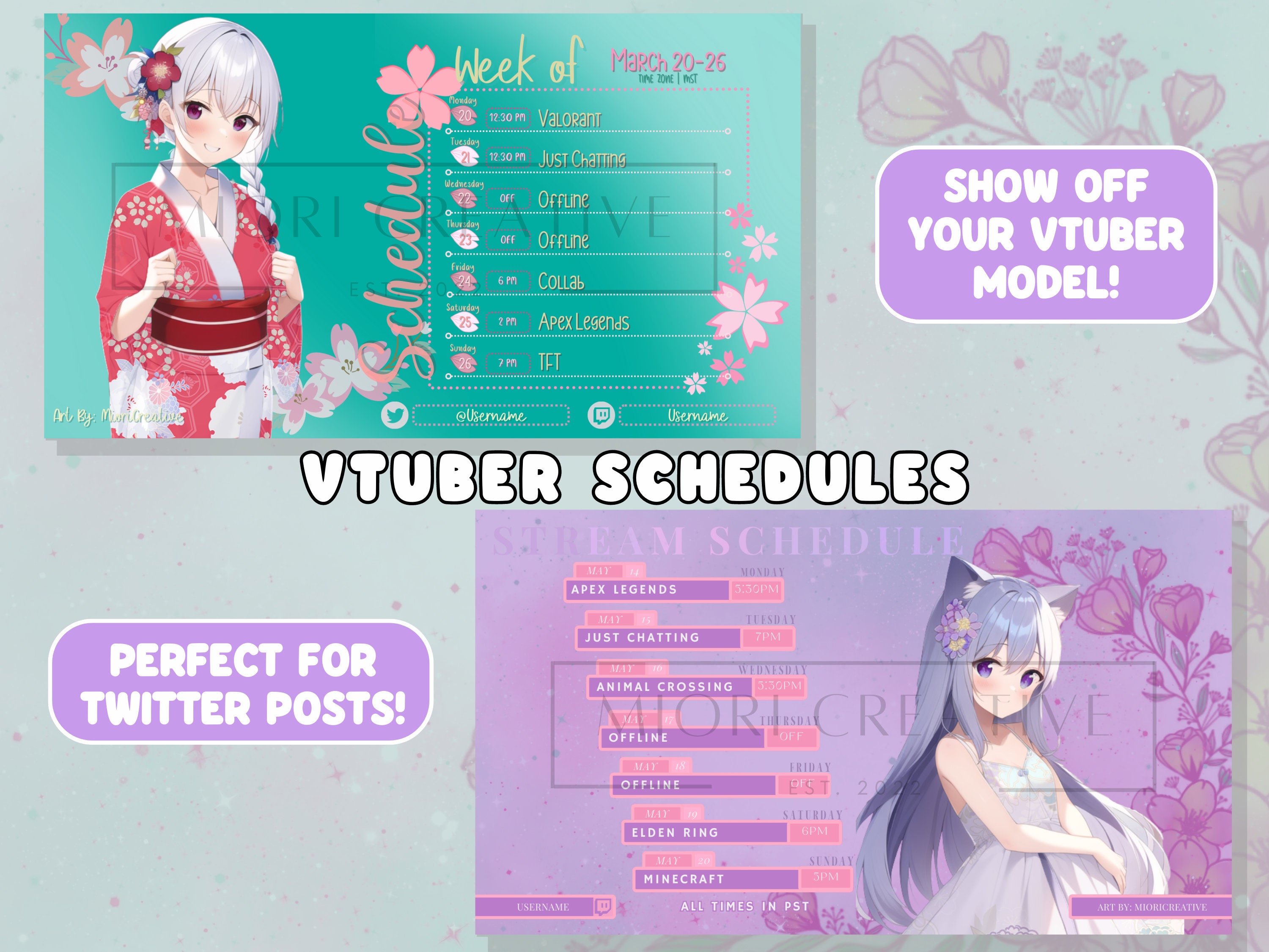 Sakura Vtuber Stream Schedule Template: Cherry Blossom Twitch Schedule ...