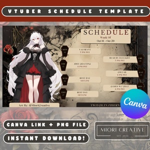 Gothic VTuber Stream Schedule Template: Spooky PNGTuber Asset (Canva & PNG)