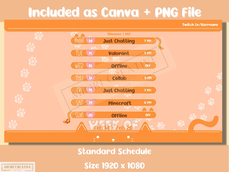 Cat Vtuber Stream Schedule Template Orange Vtuber Schedule Etsy
