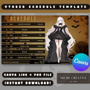 Halloween VTuber Stream Schedule Template: Gothic Dark Design (Canva Editable, Digital Download)
