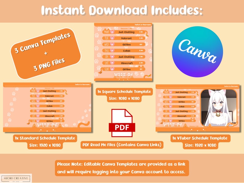 Cat Vtuber Stream Schedule Template Orange Vtuber Schedule Etsy