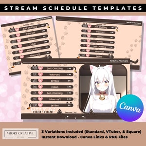 Cat VTuber Schemasjabloon Kitty Twitch Schema Bruine Stream Asset VTubers Streamer Overlay PNGTuber Leuke Kick Schema&#39;s Streaming