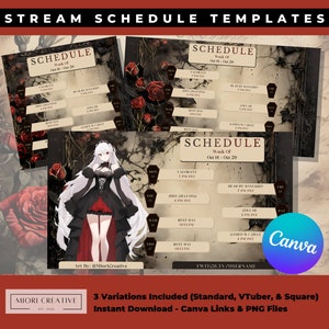 Gothic Vampire VTuber Schedule Template: Rose Twitch Stream Asset (Canva Editable)