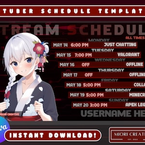 Red VTuber Stream Schedule Template: Dark Twitch PNGTuber Asset (Digital Download)