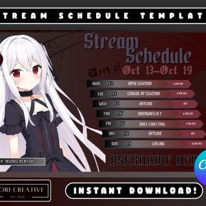 Gothic VTuber Stream Schedule Template: Dark Twitch Overlay (Canva Editable) (Digital Download)
