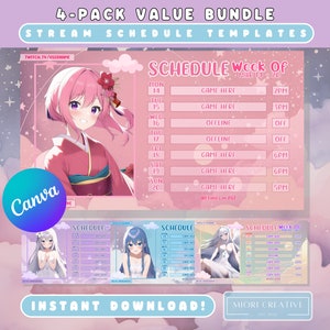 Sky VTuber Schedule Template Bundle, Twitch Stream Schedule Value Pack, Pastel VTuber Value Bundle, PNGTuber Stream Assets, Vtuber Assets