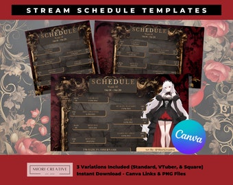 Spooky Gothic VTuber Stream Schedule Template (Canva Editable, Digital Download)