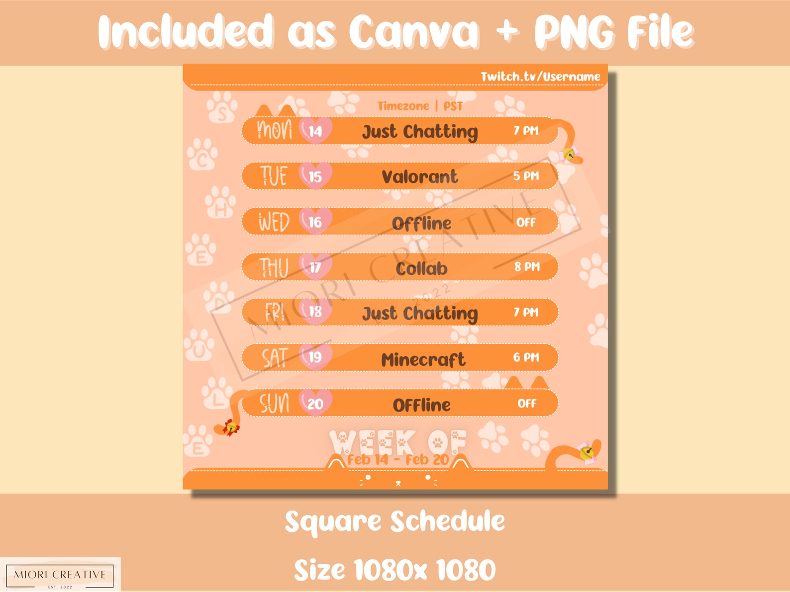 Cat Vtuber Stream Schedule Template Orange Vtuber Schedule Etsy