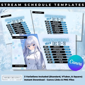 Cute vTuber Schedule Template, White Winter vTuber Schedule Stream Template, Snow vTuber Schedule Template, vTuber Assets