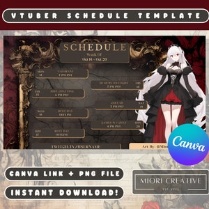 Dark Goth VTuber Stream Schedule Template: Spooky PNGTuber Overlay (Canva & PNG)