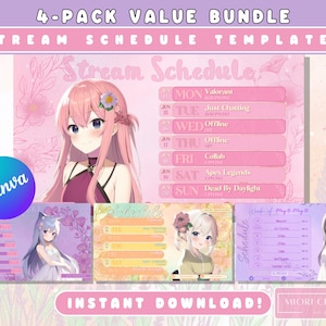 Floral VTuber Stream Schedule Template Bundle (Canva Editable) (Digital Download)