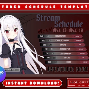 Goth VTuber Stream Schedule Template: Dark Gothic Design (Canva Editable, PNG) (Digital Download)