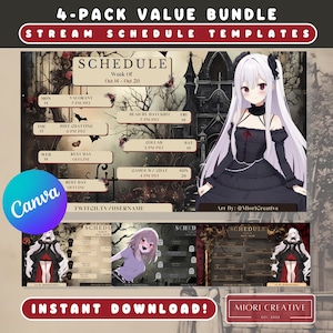 Gothic VTuber Stream Schedule Bundle Dark Twitch Schedule Template Spooky Streamer Asset VTuber Kick Assets Streaming Backgrounds Package